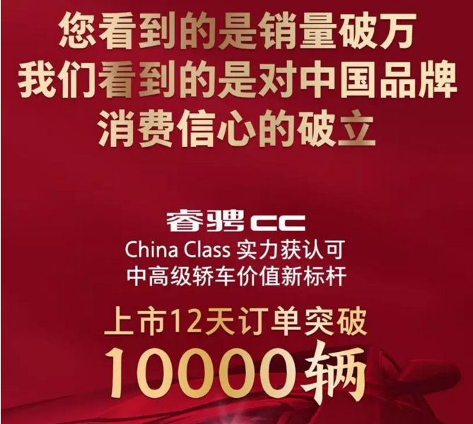 12天订单量突破1万辆 睿骋CC这样突破合资品牌重围……