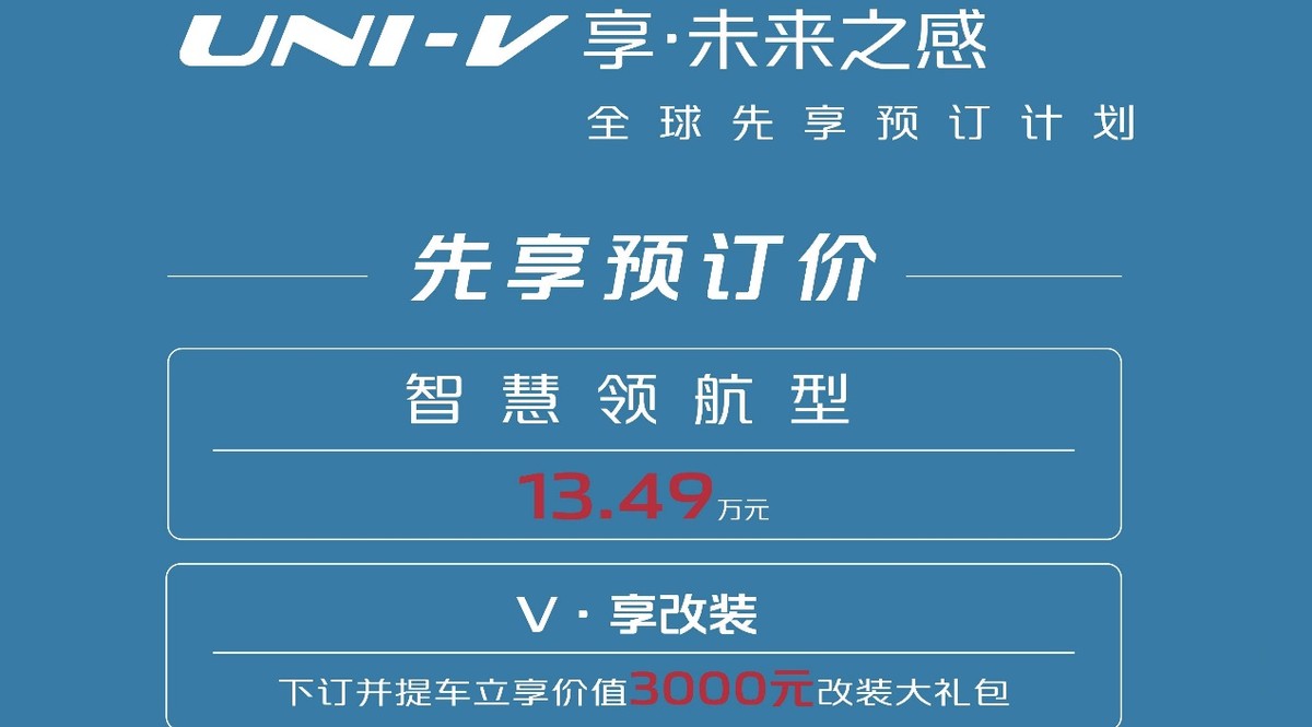 长安汽车UNI-V开启先享预订，顶配智慧领航型预订价13.49万